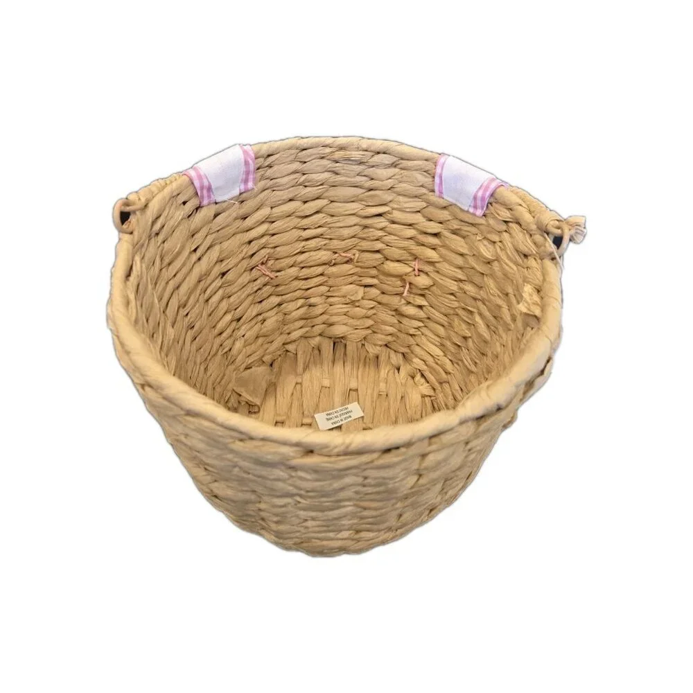 New Large Farmhouse Woven Rattan Pink Bunny Easter Basket W/ Ears Kids Girl